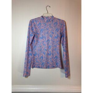 Urban Revivo Pink Blue Mesh Mock Neck Long Sleeve Top Heart Swirl IT02S4ME2000